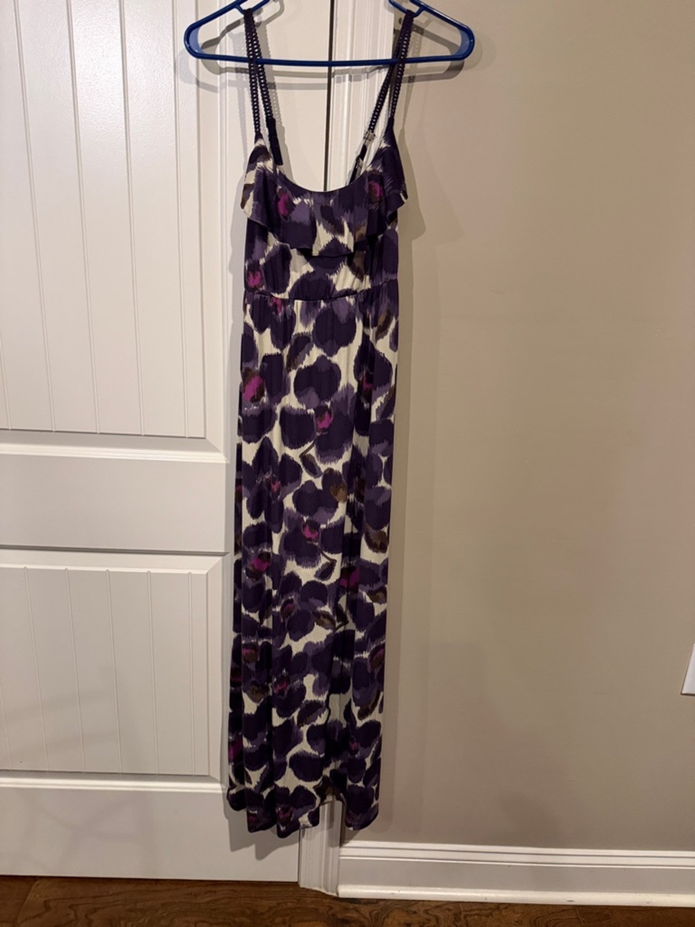 Elle Purple Floral Print Maxi Dress with Ruffle Bodice